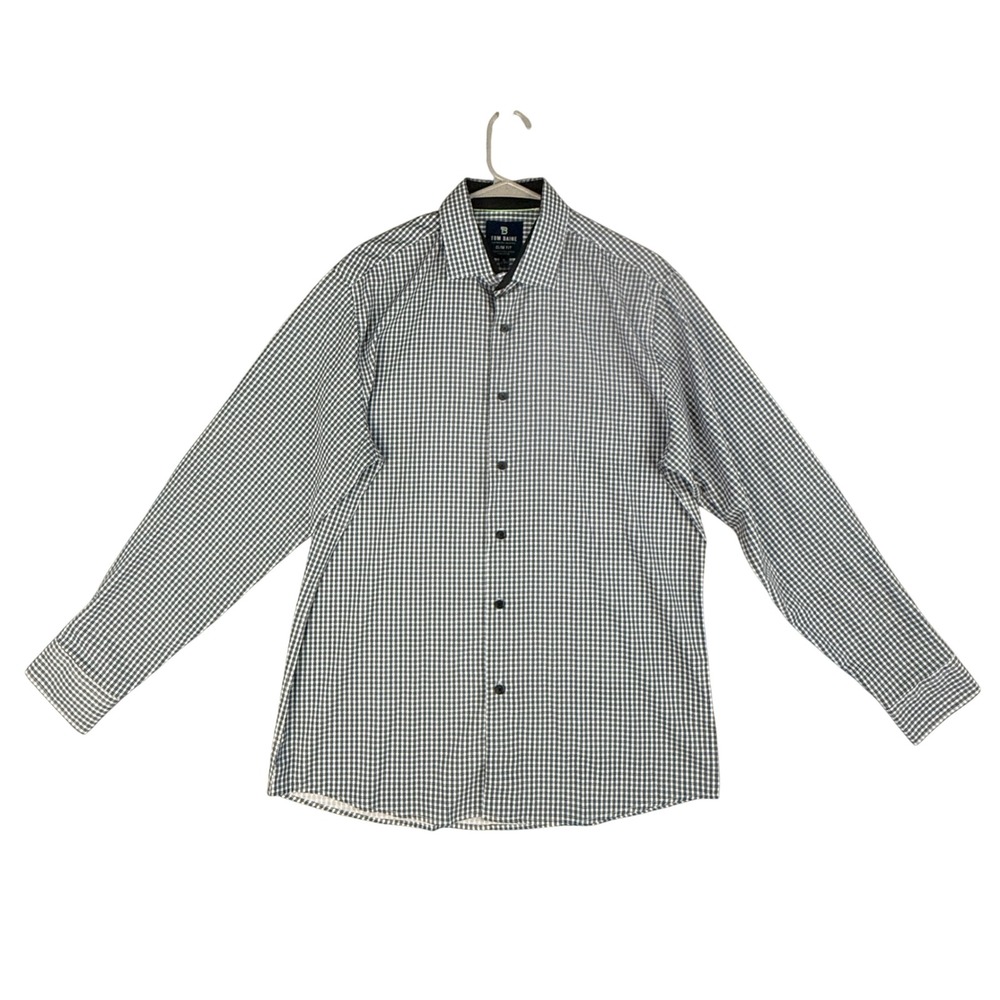 Tom Baine Slim Fit Performance Dress‎ Shirt Mens L 16-16.5 Gingham Check